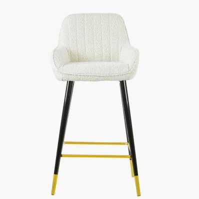 Hamilton Bar Stool Cream Boucle Fabric & Black \ Gold Leg