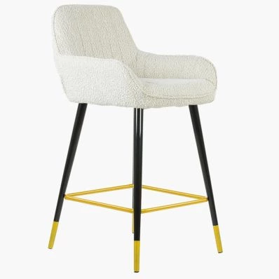 Hamilton Bar Stool Cream Boucle Fabric & Black \ Gold Leg