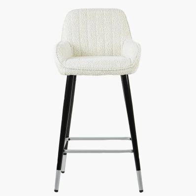 Hamilton Bar Stool Cream Boucle Fabric & Black \ Silver Leg
