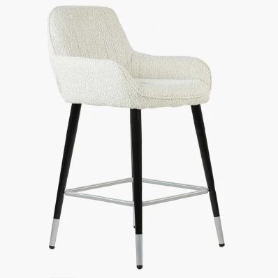 Hamilton Bar Stool Cream Boucle Fabric & Black \ Silver Leg
