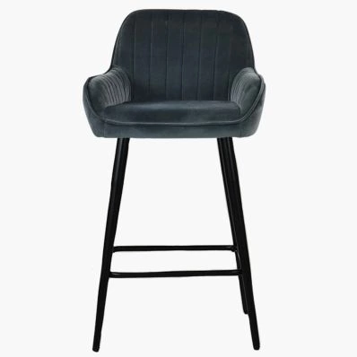 Hamilton Bar Stool Dark Grey Velvet & Black Leg