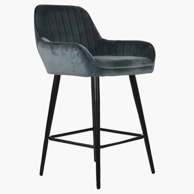 Hamilton Bar Stool Dark Grey Velvet & Black Leg