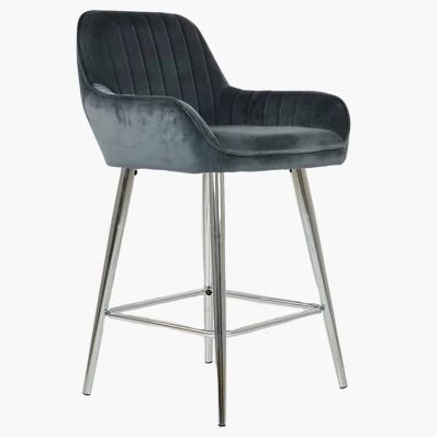 Hamilton Bar Stool Dark Grey Velvet & Chrome Leg