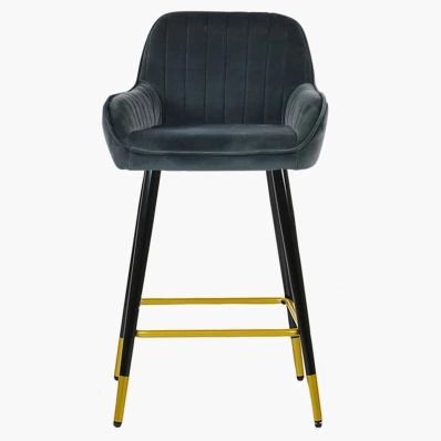 Hamilton Bar Stool Dark Grey Velvet & Black \ Gold Leg