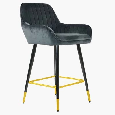 Hamilton Bar Stool Dark Grey Velvet & Black \ Gold Leg