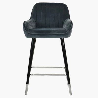 Hamilton Bar Stool Dark Grey Velvet & Black \ Silver Leg