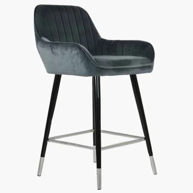 Hamilton Bar Stool Dark Grey Velvet & Black \ Silver Leg