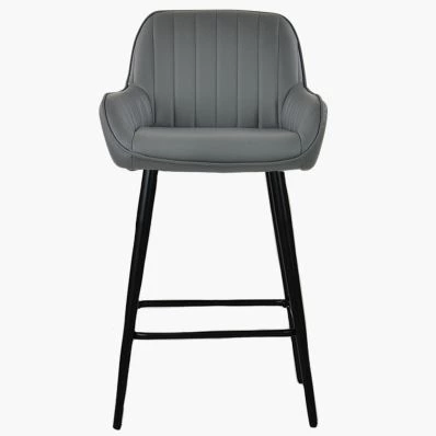 Hamilton Bar Stool Dark Grey Leather & Black Leg