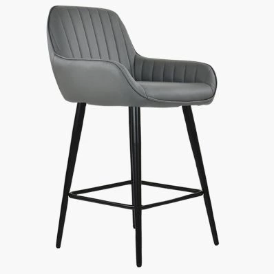 Hamilton Bar Stool Dark Grey Leather & Black Leg
