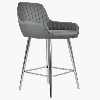 Hamilton Bar Stool Dark Grey Leather & Chrome Leg