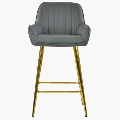 Hamilton Bar Stool Dark Grey Leather & Gold Leg