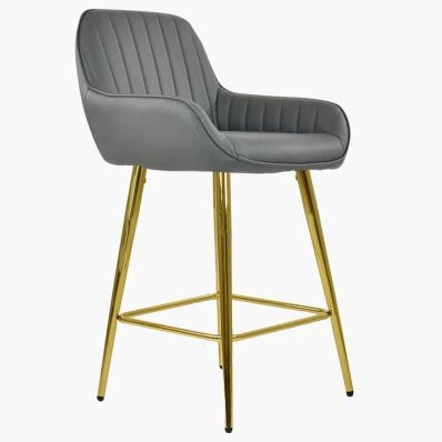 Hamilton Bar Stool Dark Grey Leather & Gold Leg