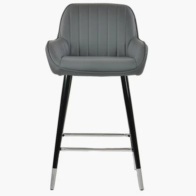 Hamilton Bar Stool Dark Grey Leather & Black \ Silver Leg
