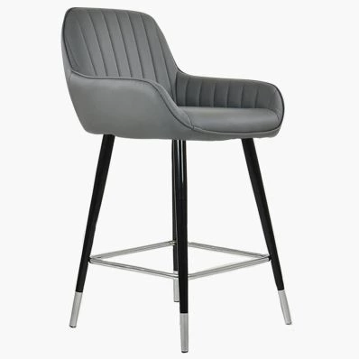 Hamilton Bar Stool Dark Grey Leather & Black \ Silver Leg