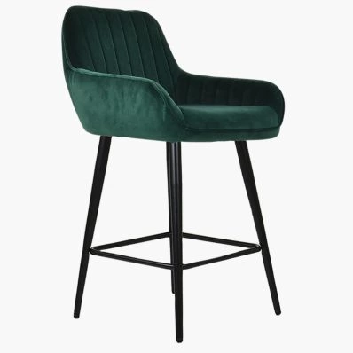 Hamilton Bar Stool Green Velvet & Black Leg