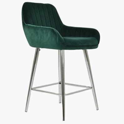 Hamilton Bar Stool Green Velvet & Chrome Leg