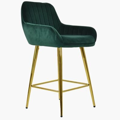 Hamilton Bar Stool Green Velvet & Gold Leg