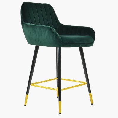 Hamilton Bar Stool Green Velvet & Black \ Gold Leg