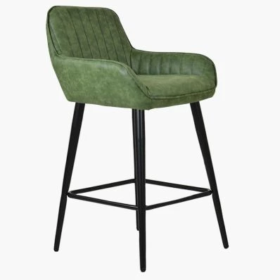 Hamilton Bar Stool Vintage Green Leather & Black Leg