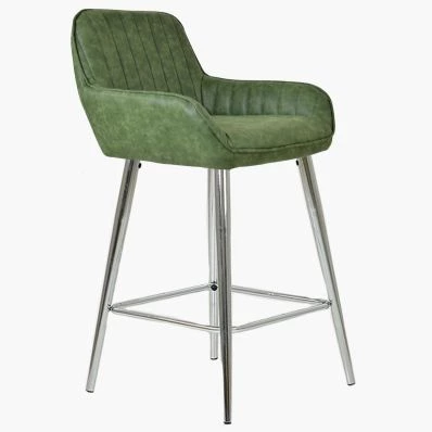 Hamilton Bar Stool Vintage Green Leather & Chrome Leg