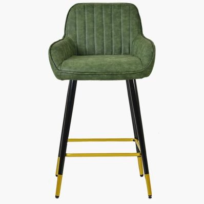 Hamilton Bar Stool Aged Olive Green Leather & Black \ Gold Leg