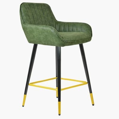 Hamilton Bar Stool Vintage Green Leather & Black \ Gold Leg