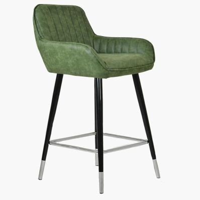Hamilton Bar Stool Vintage Green Leather & Black \ Silver Leg