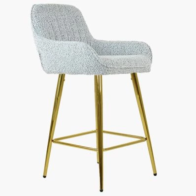 Hamilton Bar Stool Grey Boucle Fabric & Gold Leg