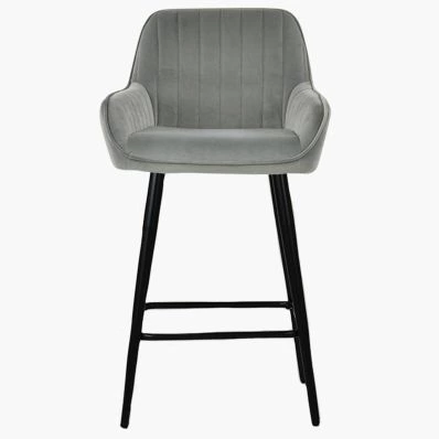 Hamilton Bar Stool Grey Velvet & Black Leg