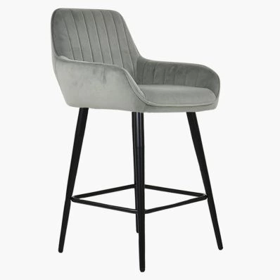 Hamilton Bar Stool Aurora Light Grey Velvet