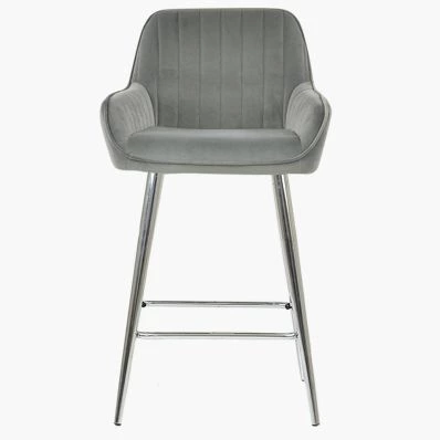 Hamilton Bar Stool Grey Velvet & Chrome Leg