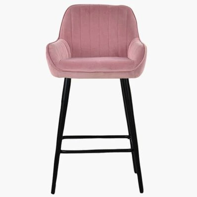 Hamilton Bar Stool Pink Velvet & Black Leg