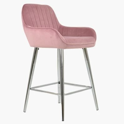 Hamilton Bar Stool Pink Velvet & Chrome Leg