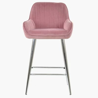 Hamilton Bar Stool Pink Velvet & Chrome Leg
