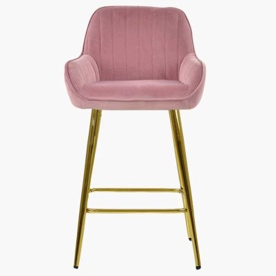 Hamilton Bar Stool Pink Velvet & Gold Leg
