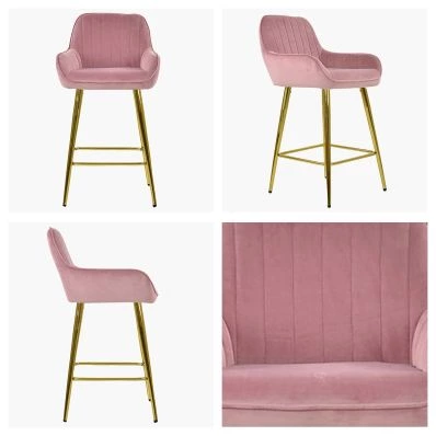 Hamilton Bar Stool Pink Velvet & Gold Leg