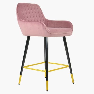 Hamilton Bar Stool Pink Velvet & Black \ Gold Leg