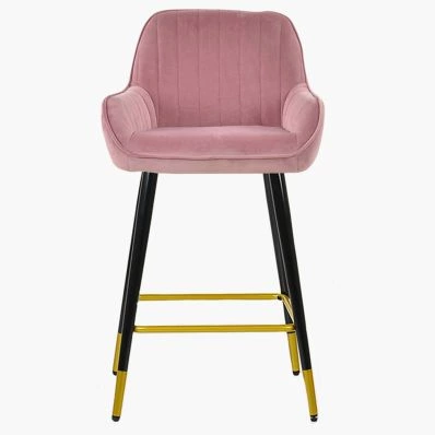 Hamilton Bar Stool Pink Velvet & Black \ Gold Leg