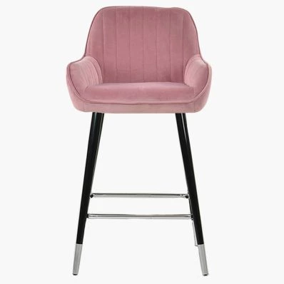 Hamilton Bar Stool Pink Velvet & Black \ Silver Leg