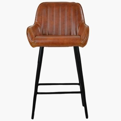 Hamilton Bar Stool Tan Brown Leather & Black Leg