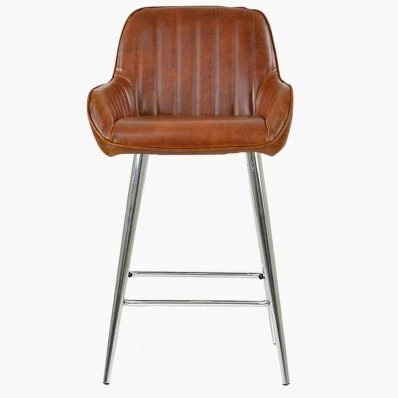 Hamilton Bar Stool Tan Brown Leather & Chrome Leg
