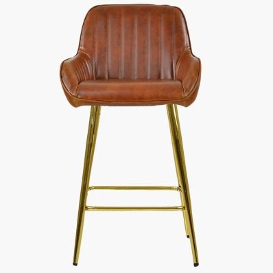 Hamilton Bar Stool Tan Brown Leather & Gold Leg