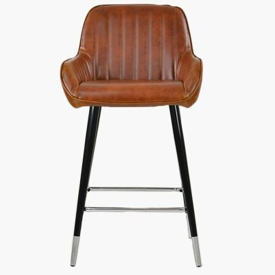Hamilton Bar Stool Tan Brown Leather & Black \ Silver Leg