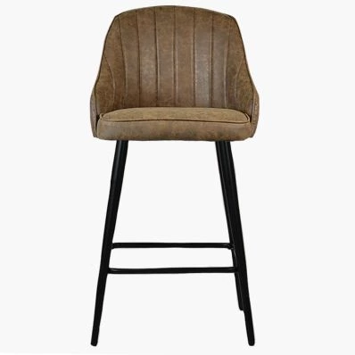 Hanna Bar Stool Aged Brown Leather & Black Leg
