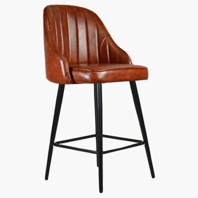 Hanna Bar Stool Vintage Tan Brown Leather & Black Leg