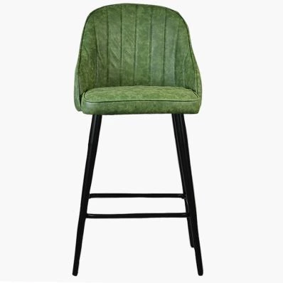Hanna Bar Stool Aged Olive Green Leather & Black Leg