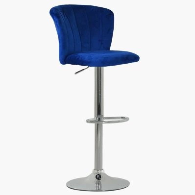 Harlem Bar Stool Blue Velvet & Chrome Base