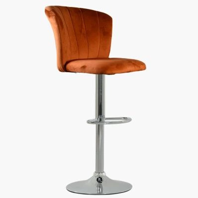 Harlem Bar Stool Burnt Orange Velvet & Chrome Base