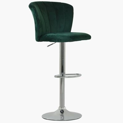 Harlem Bar Stool Green Velvet & Chrome Base