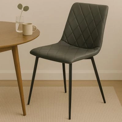 Hart Dining Chair Grey Faux Leather & Black Legs